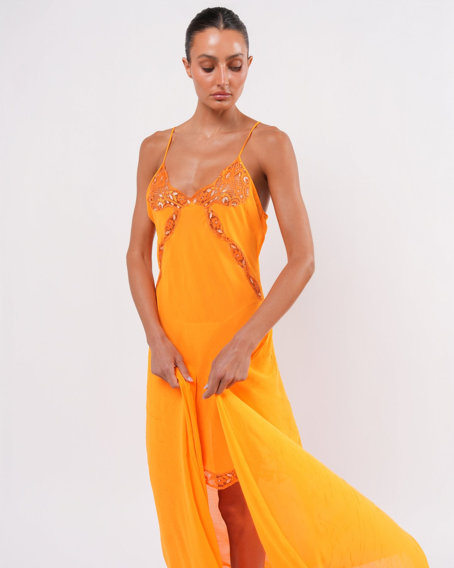 Orange Wrap Dress With Lace Detail