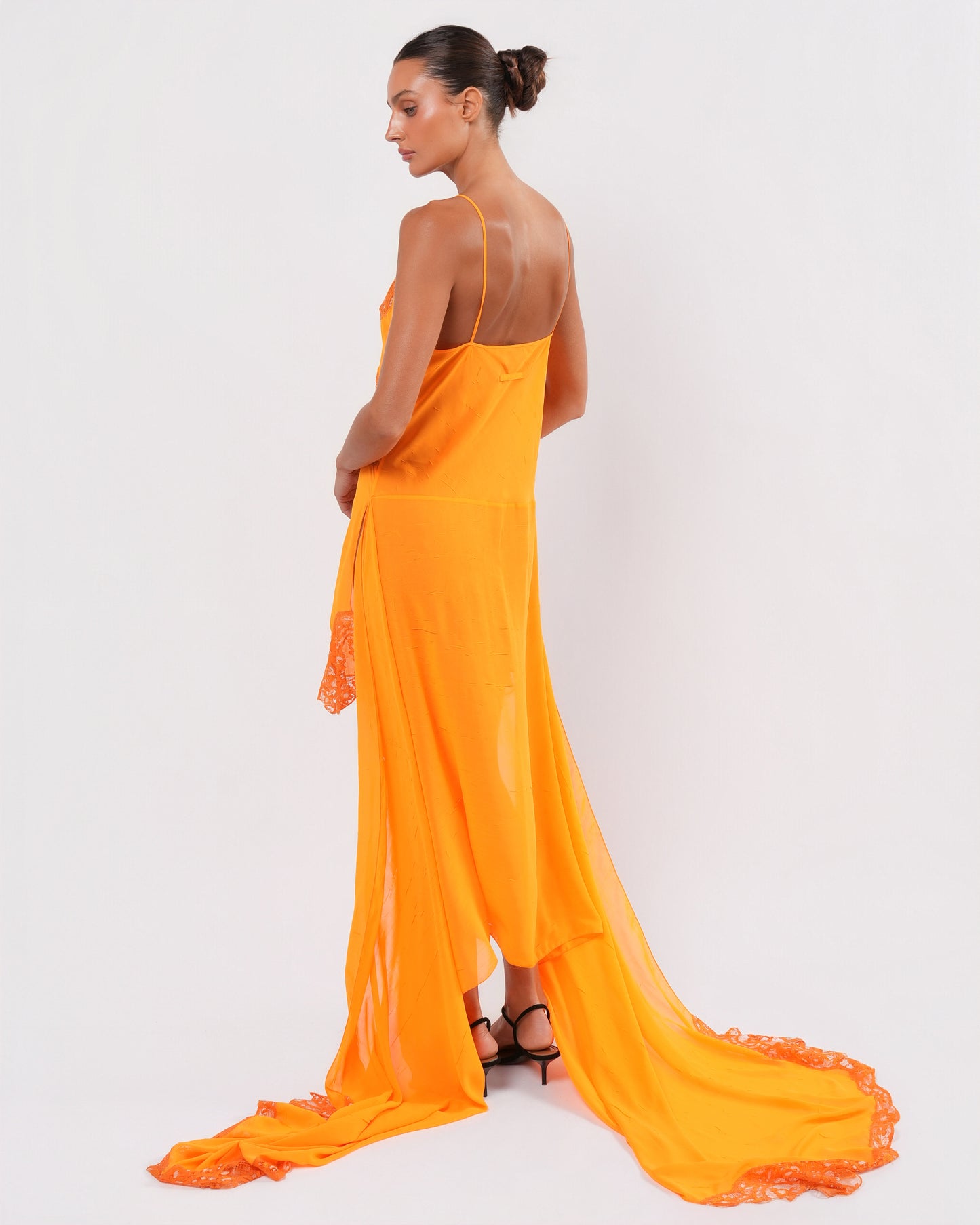 Orange Wrap Dress With Lace Detail