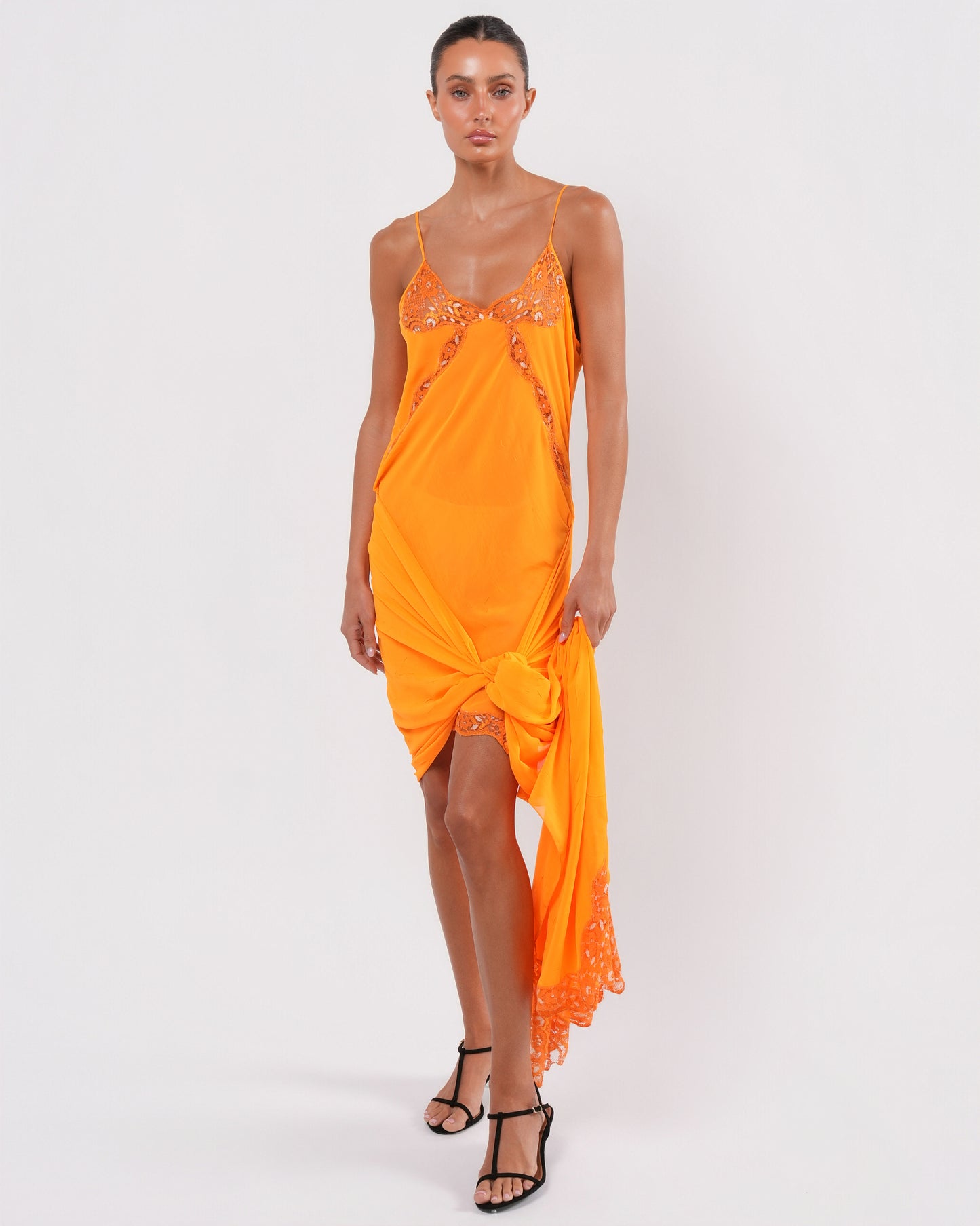 Orange Wrap Dress With Lace Detail