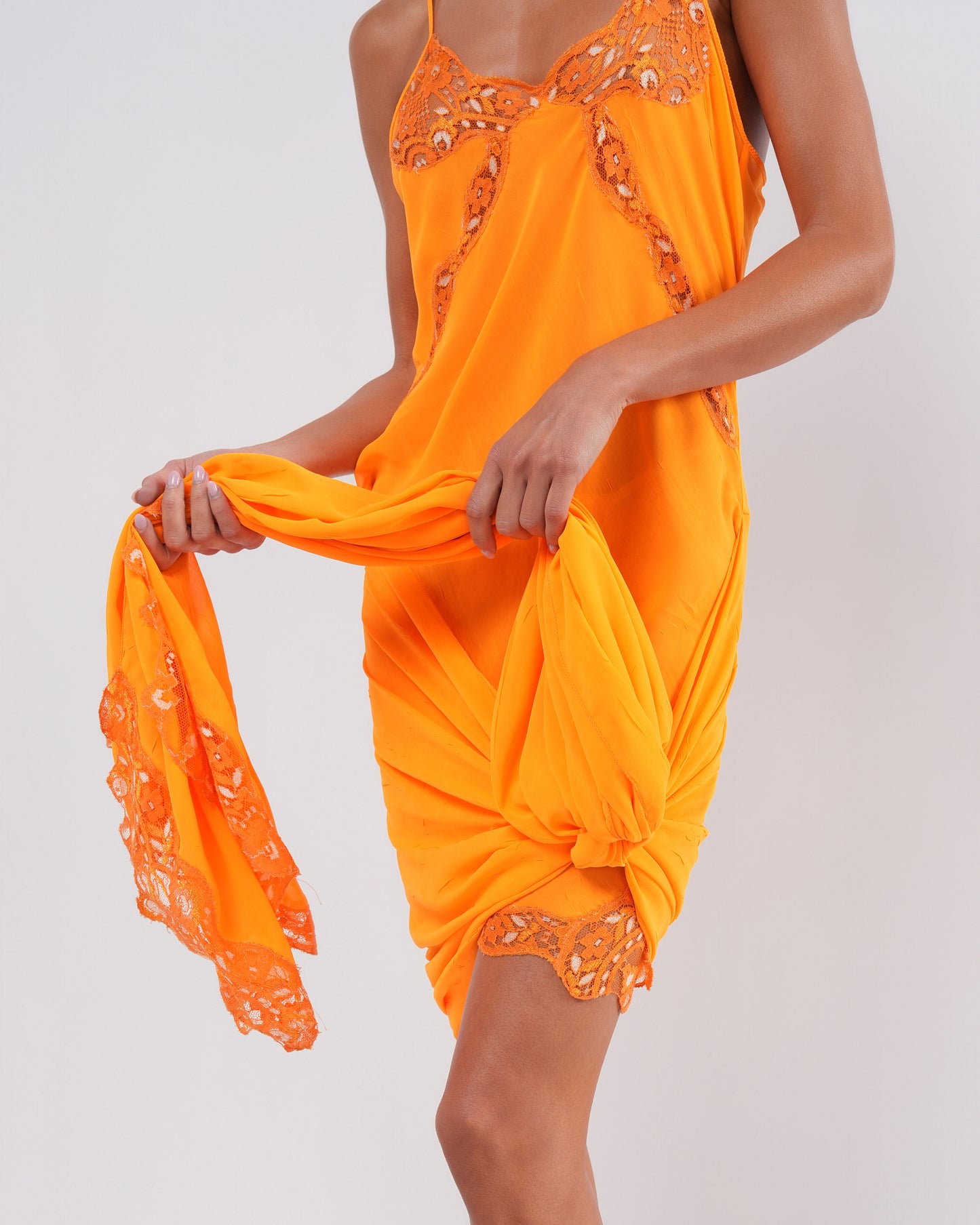 Orange Wrap Dress With Lace Detail