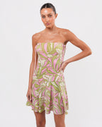 2000s Side-Corseted Pink and Green Dress