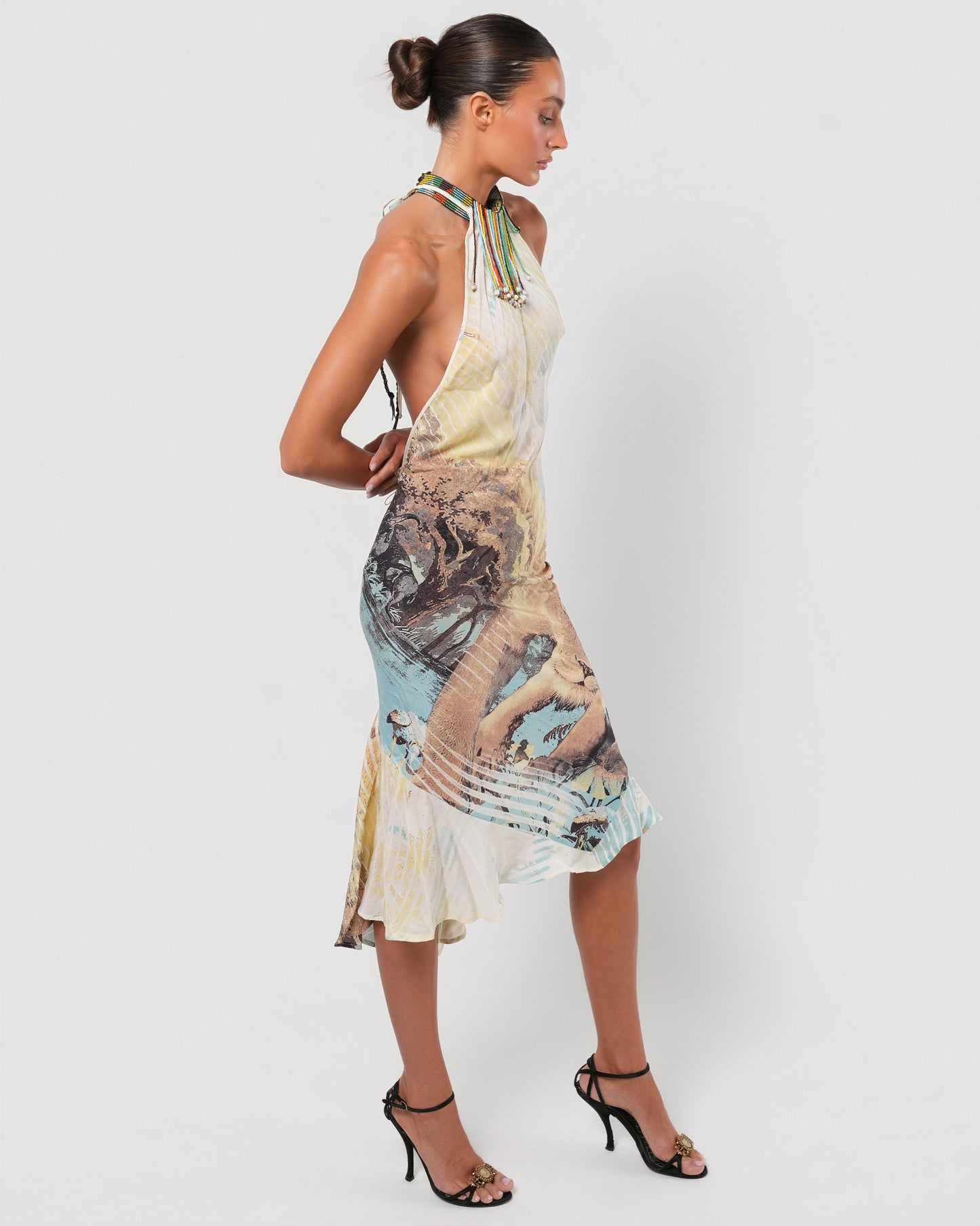 SS 2002 Silk Lion Dress with Beaded Choker Neck