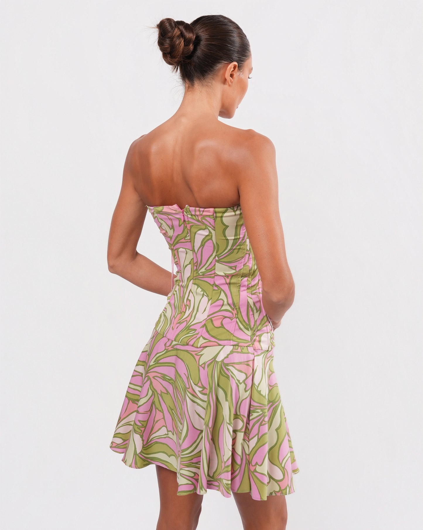 2000s Side-Corseted Pink and Green Dress