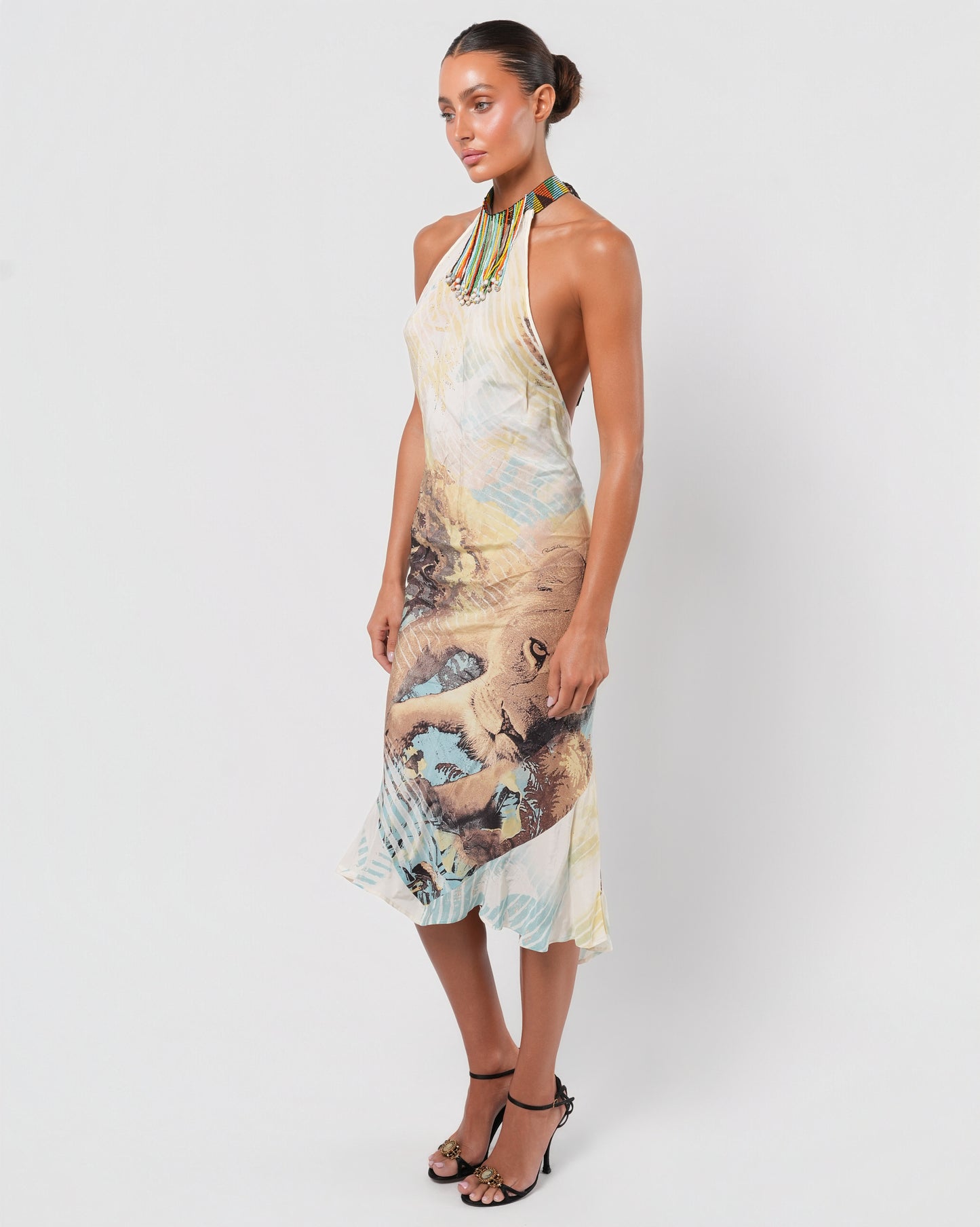 SS 2002 Silk Lion Dress with Beaded Choker Neck