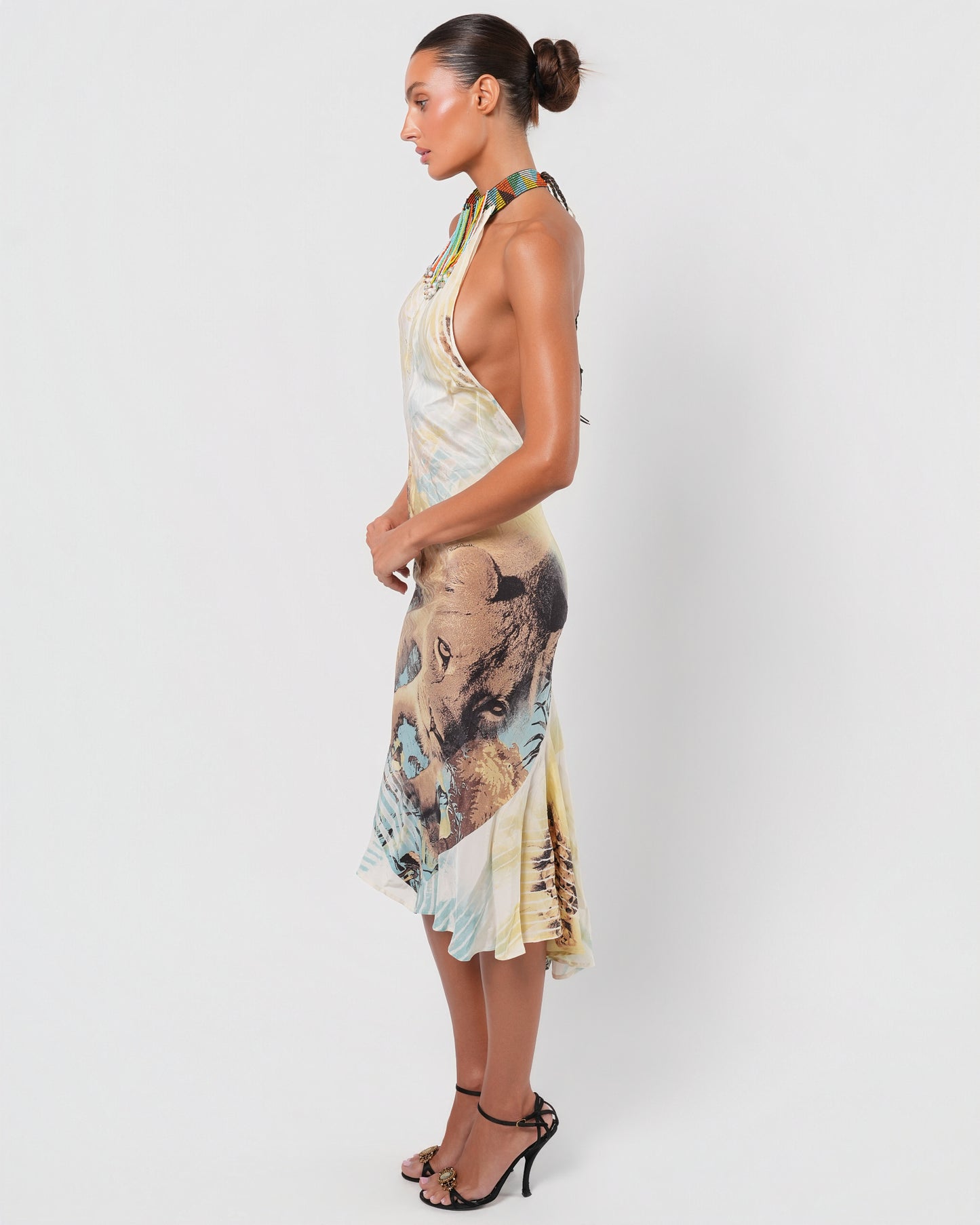 SS 2002 Silk Lion Dress with Beaded Choker Neck