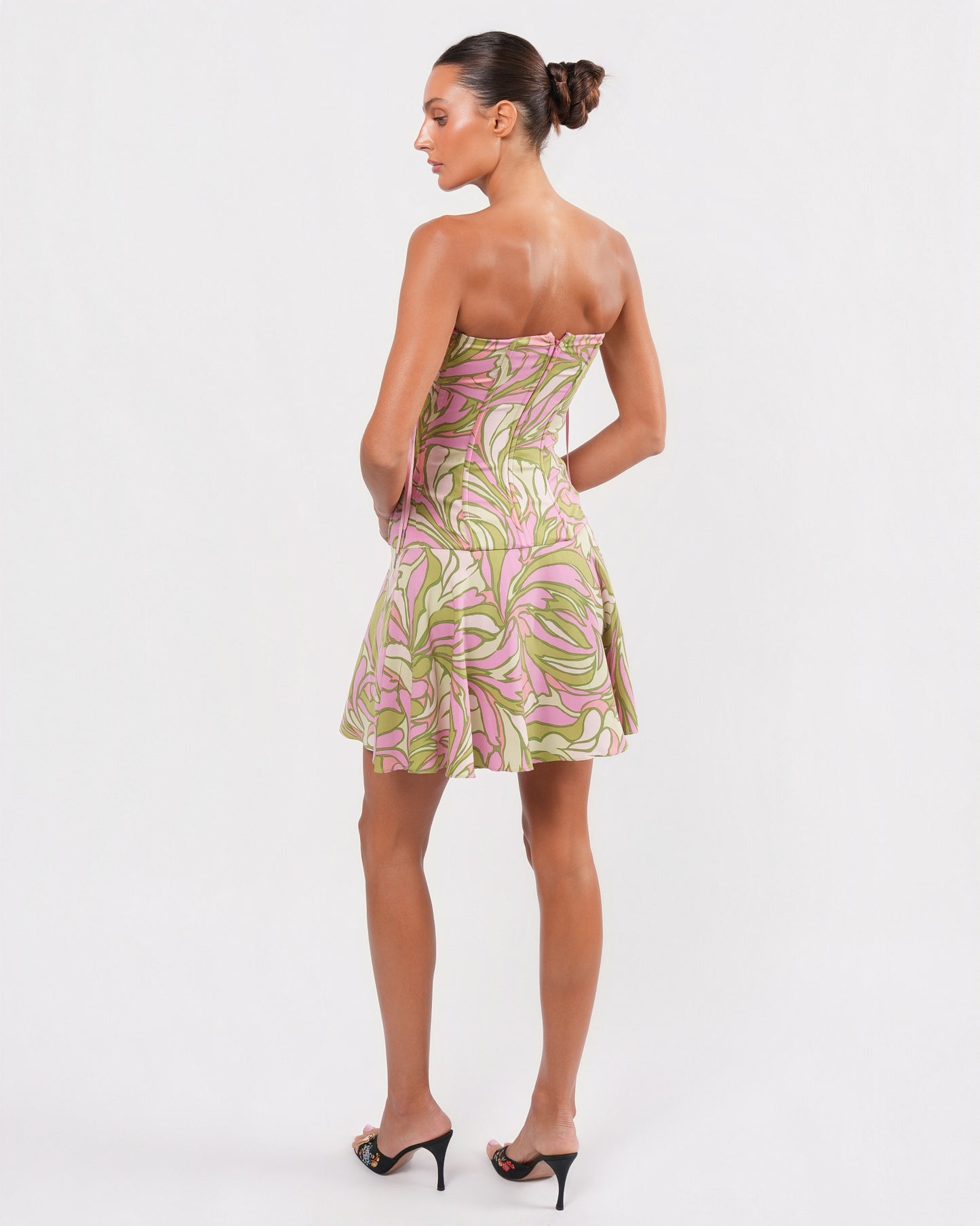 2000s Side-Corseted Pink and Green Dress