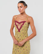 SS 1998 Silk Floral Runway Dress With Lace Detail