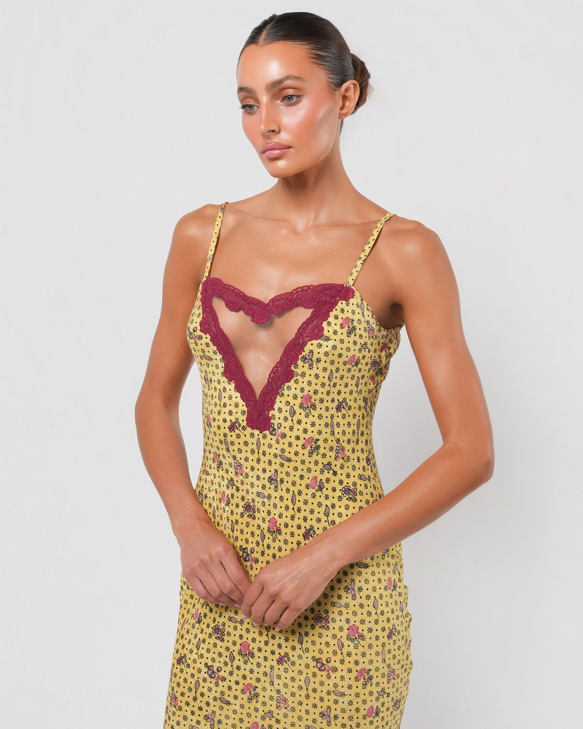 SS 1998 Silk Floral Runway Dress With Lace Detail