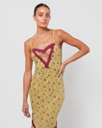 SS 1998 Silk Floral Runway Dress With Lace Detail