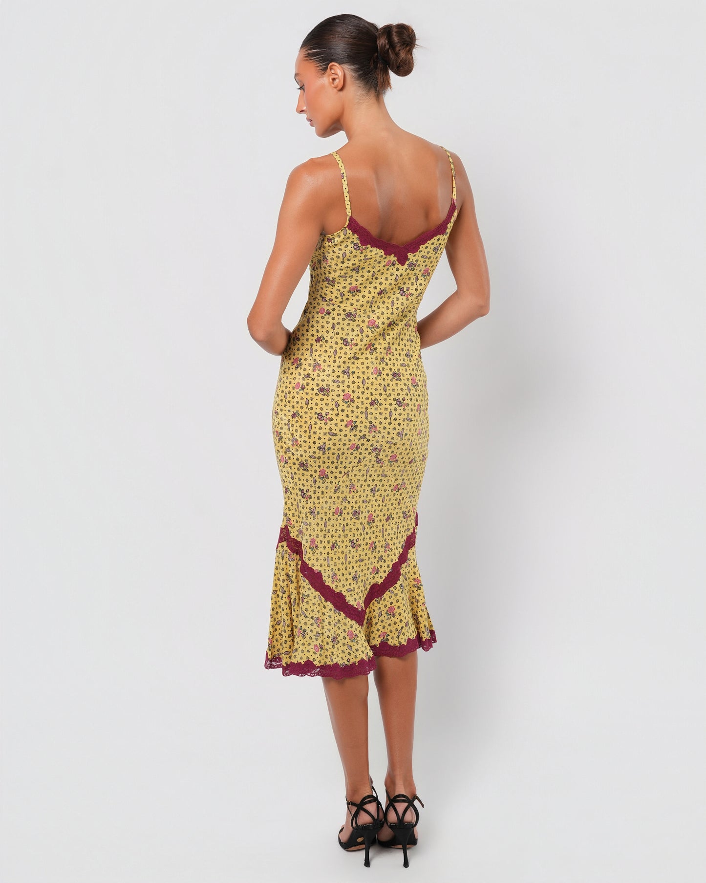 SS 1998 Silk Floral Runway Dress With Lace Detail