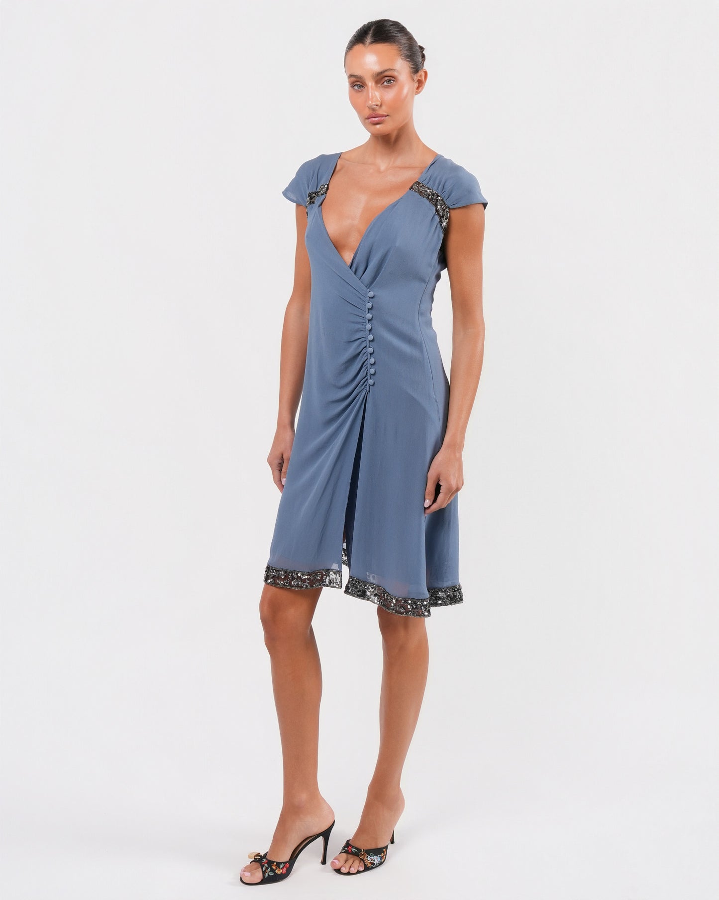2000s Jeweled Silk Dress