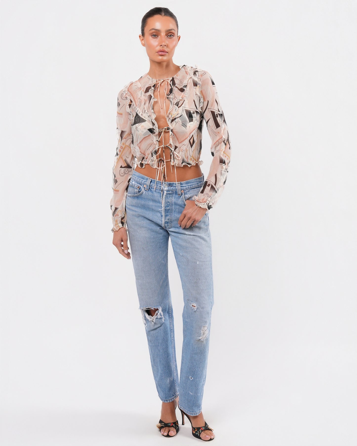 SS 2000 Abstract Print Shirt And Bra Set