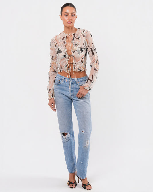 SS 2000 Abstract Print Shirt And Bra Set