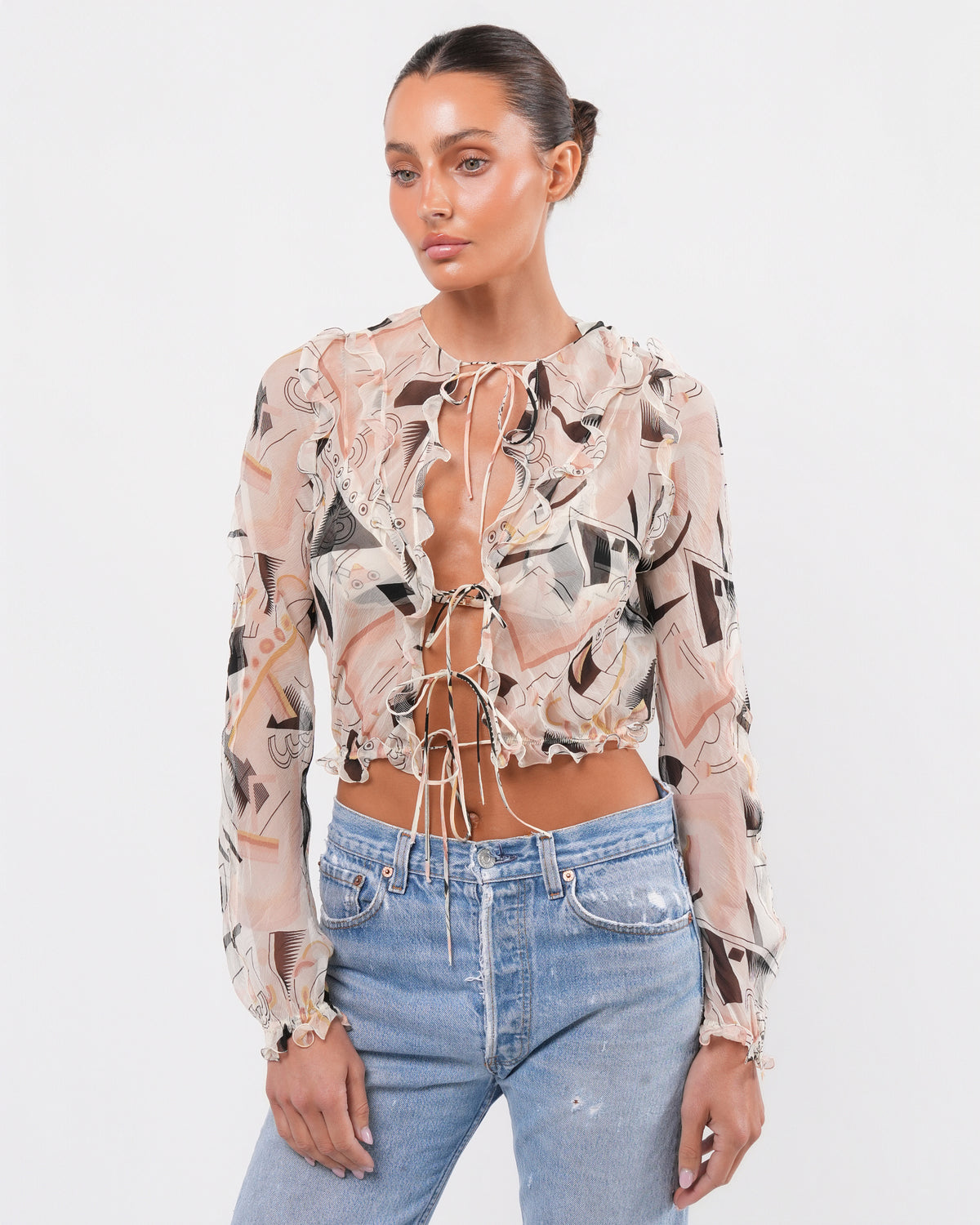 SS 2000 Abstract Print Shirt And Bra Set