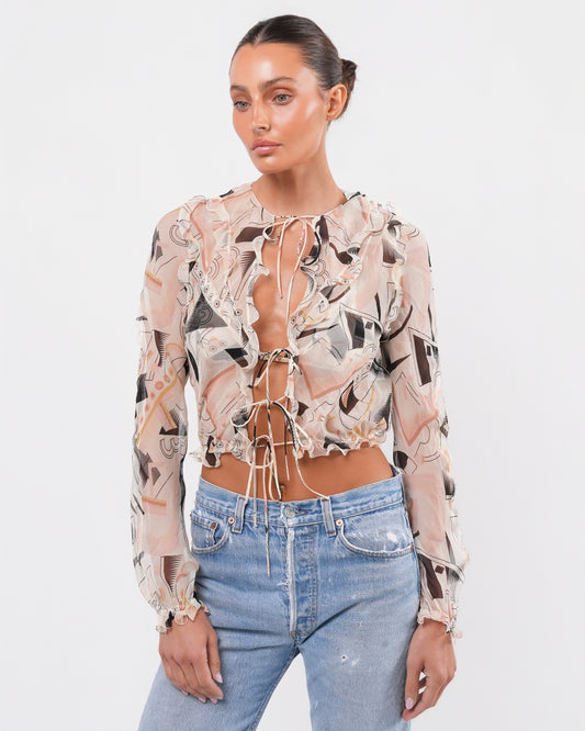 SS 2000 Abstract Print Shirt And Bra Set