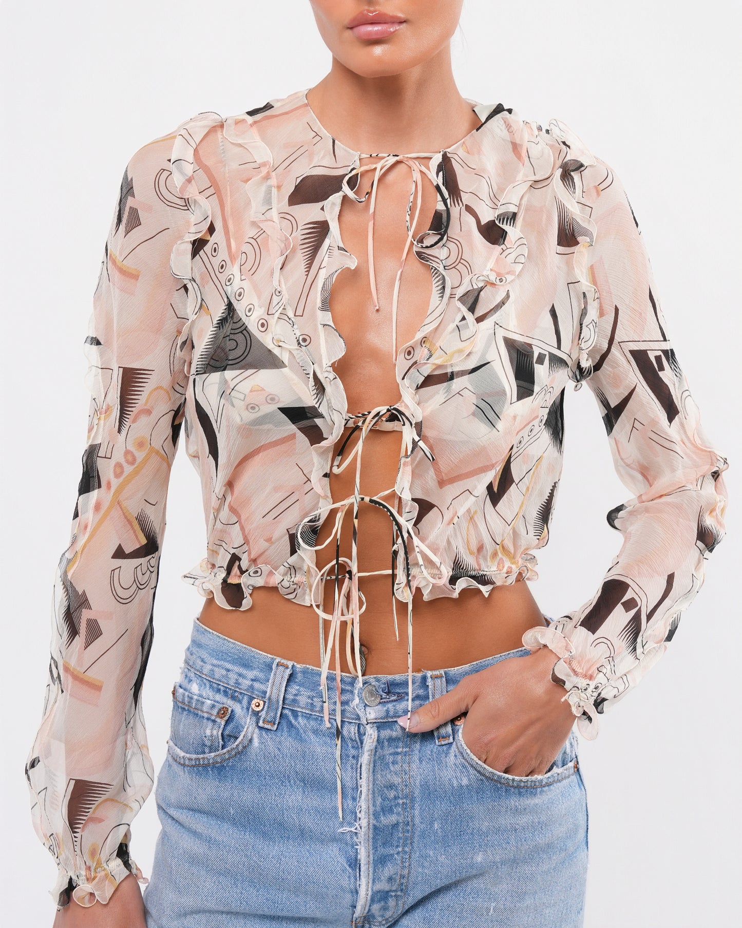 SS 2000 Abstract Print Shirt And Bra Set