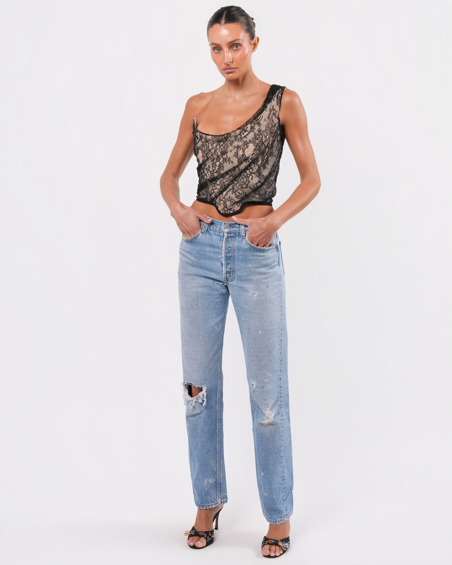 FW 1996 Lace One-Shoulder Corset