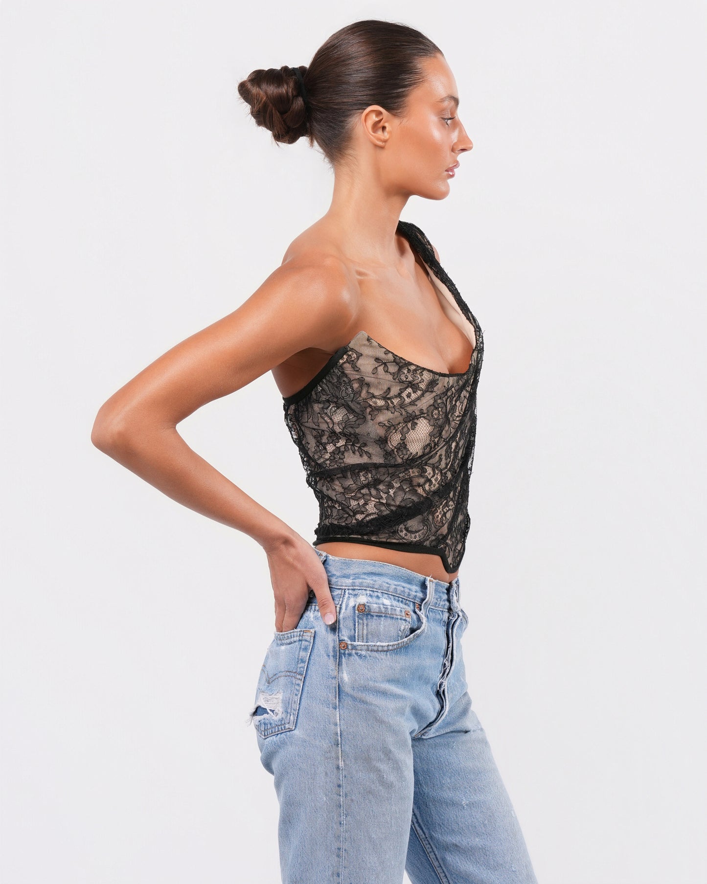 FW 1996 Lace One-Shoulder Corset