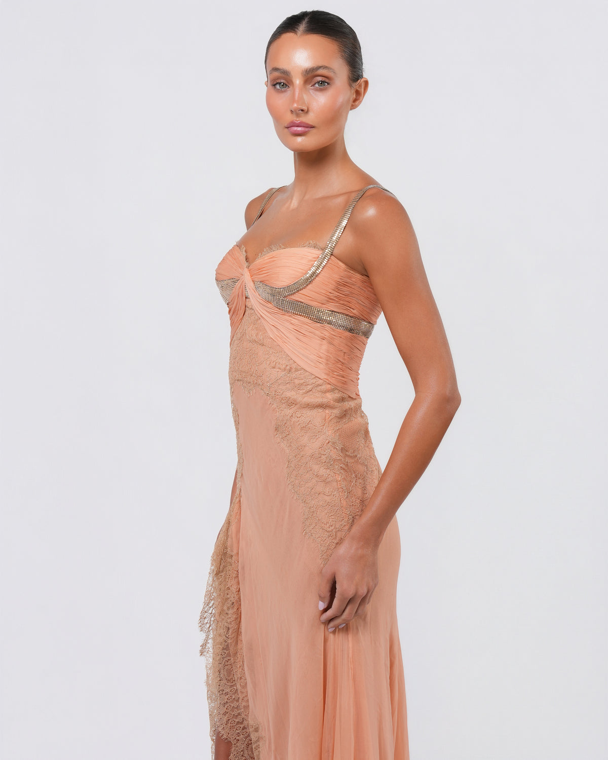 SS 2003 Runway Silk And Lace Gown With Oroton Chainmail Detail