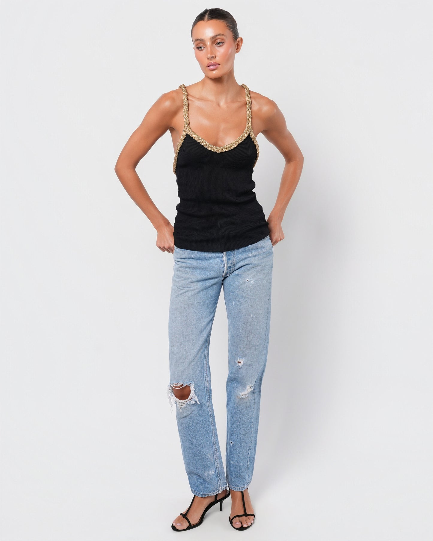 Rive Gauche Tank Top With Braided Gold Trim