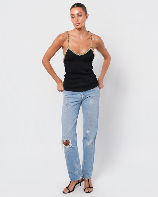 Rive Gauche Tank Top With Braided Gold Trim