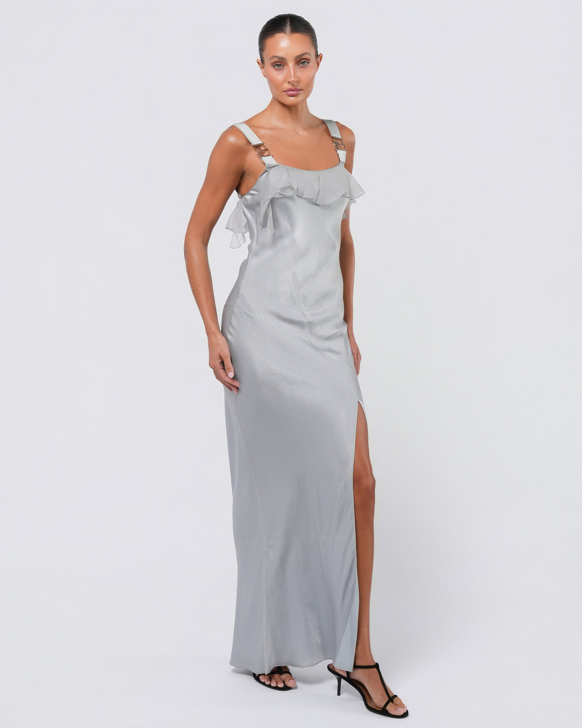 SS 2004 Pale Blue Gown With "Dior" Metal Detail