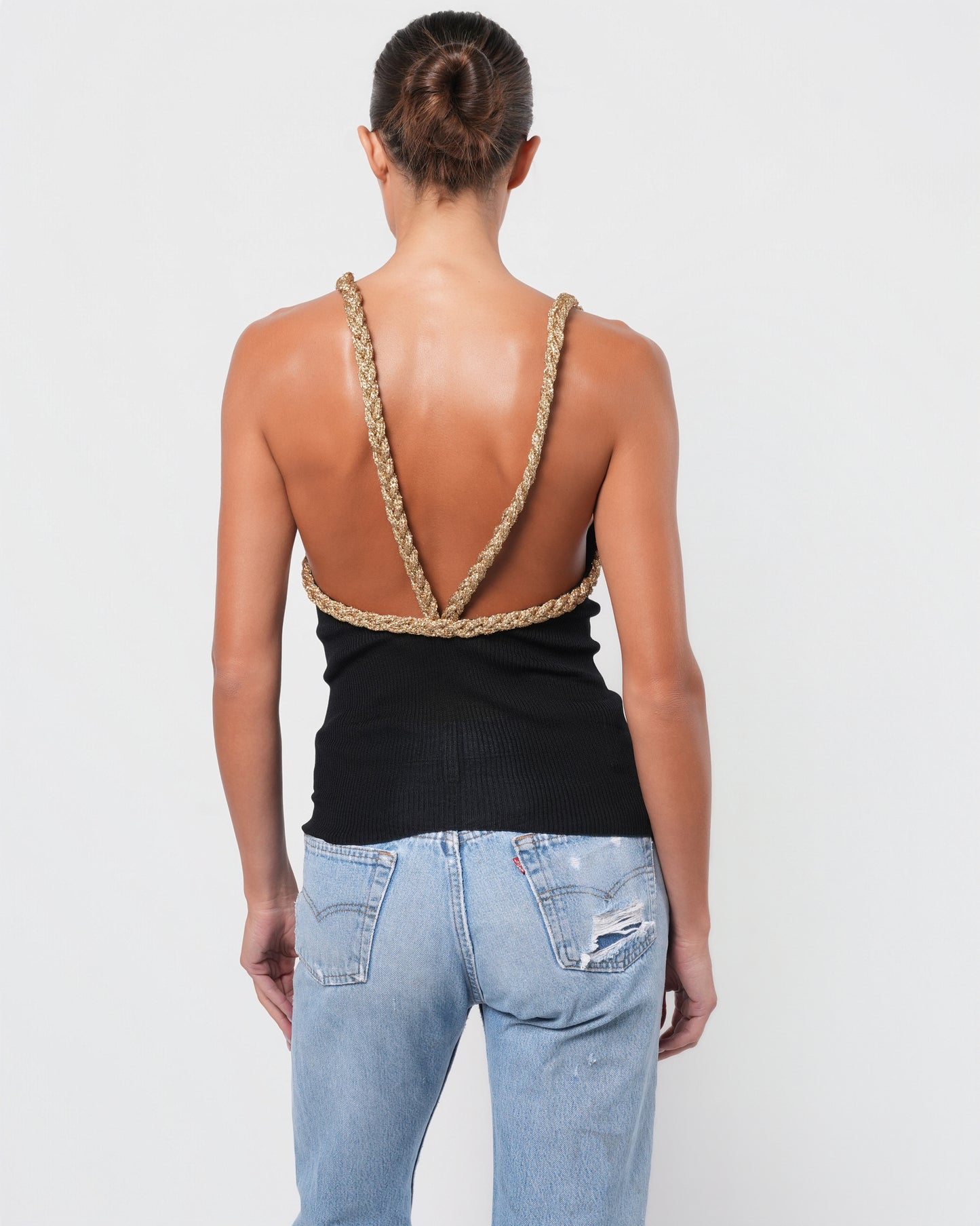 Rive Gauche Tank Top With Braided Gold Trim
