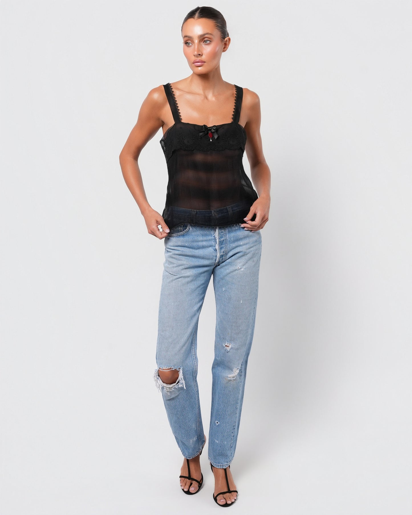 FW 2005 Tank Top With Pearl And Stone Detail