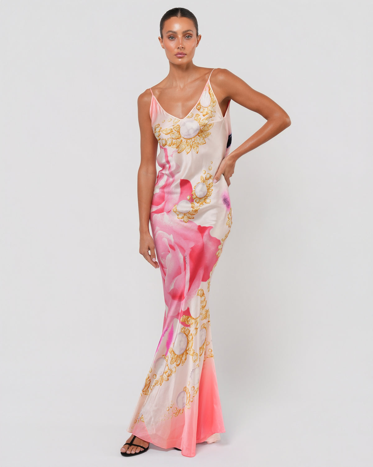SS 2001 Runway Elizabeth Taylor Print Backless Gown