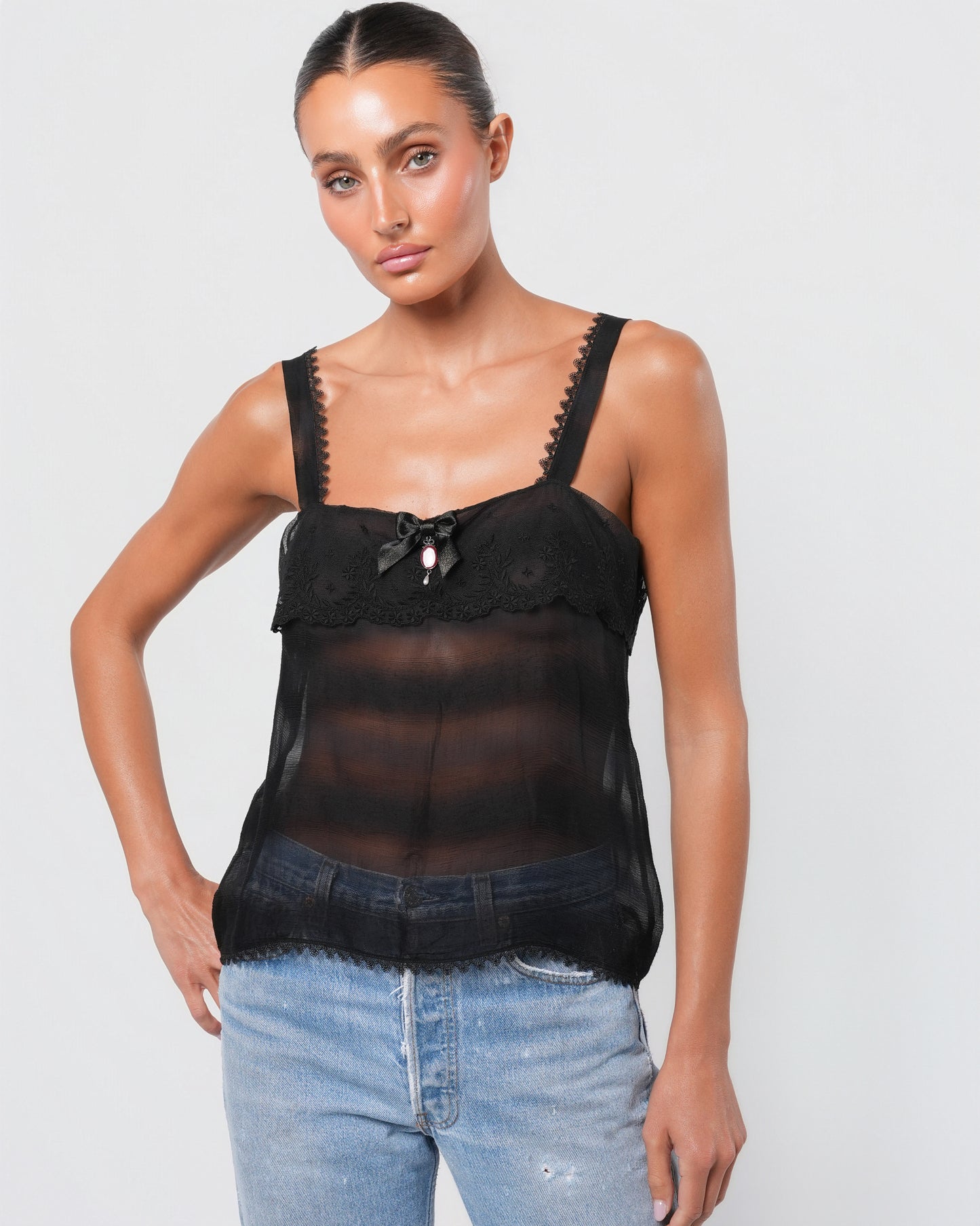 FW 2005 Tank Top With Pearl And Stone Detail
