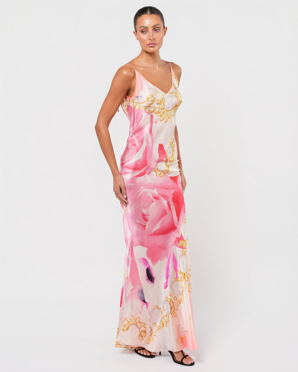 SS 2001 Runway Elizabeth Taylor Print Backless Gown