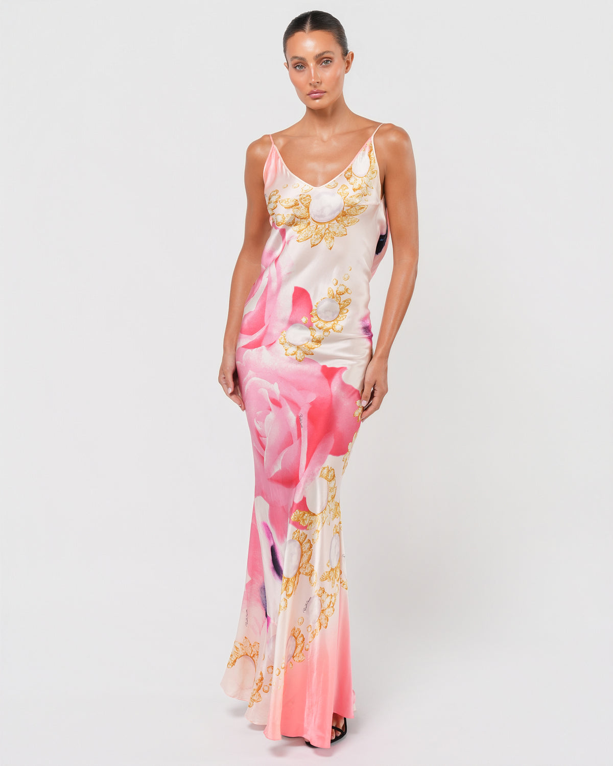 SS 2001 Runway Elizabeth Taylor Print Backless Gown