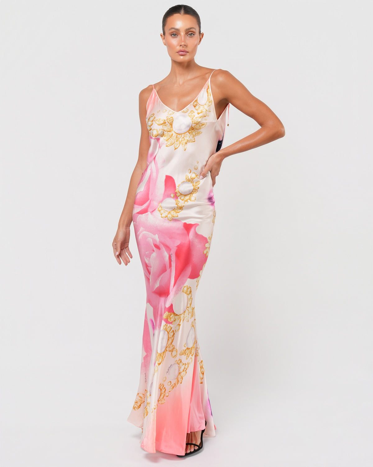 SS 2001 Runway Elizabeth Taylor Print Backless Gown