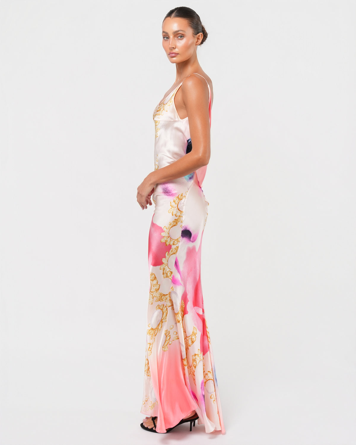 SS 2001 Runway Elizabeth Taylor Print Backless Gown