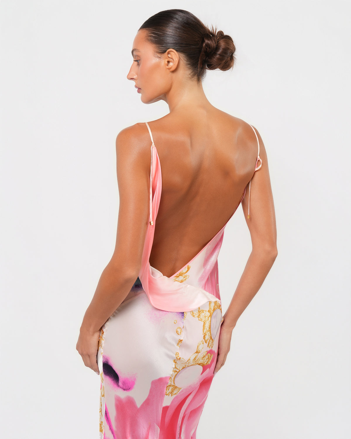 SS 2001 Runway Elizabeth Taylor Print Backless Gown