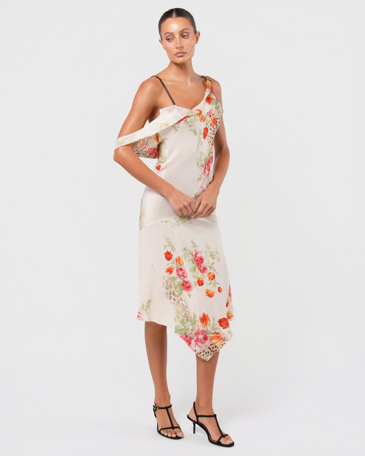 SS 2002 Multicolor Floral And Cheetah Print Dress