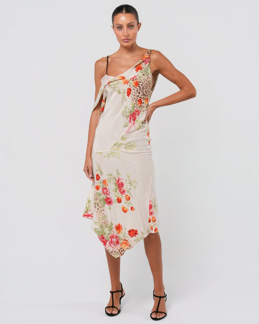 SS 2002 Multicolor Floral And Cheetah Print Dress