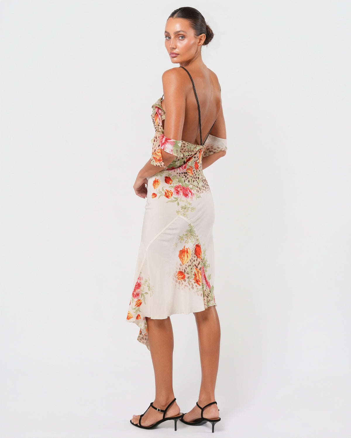 SS 2002 Multicolor Floral And Cheetah Print Dress