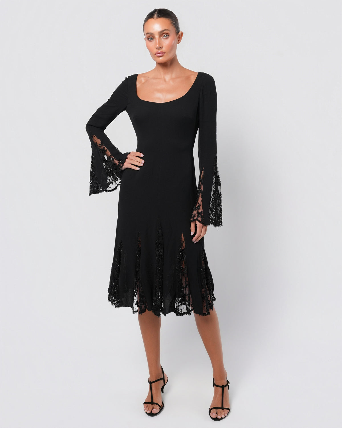 2000s Beaded Lace Insert Dress