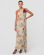 1970s Silk Chiffon Dress With Flower Detail