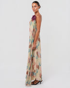 1970s Silk Chiffon Dress With Flower Detail