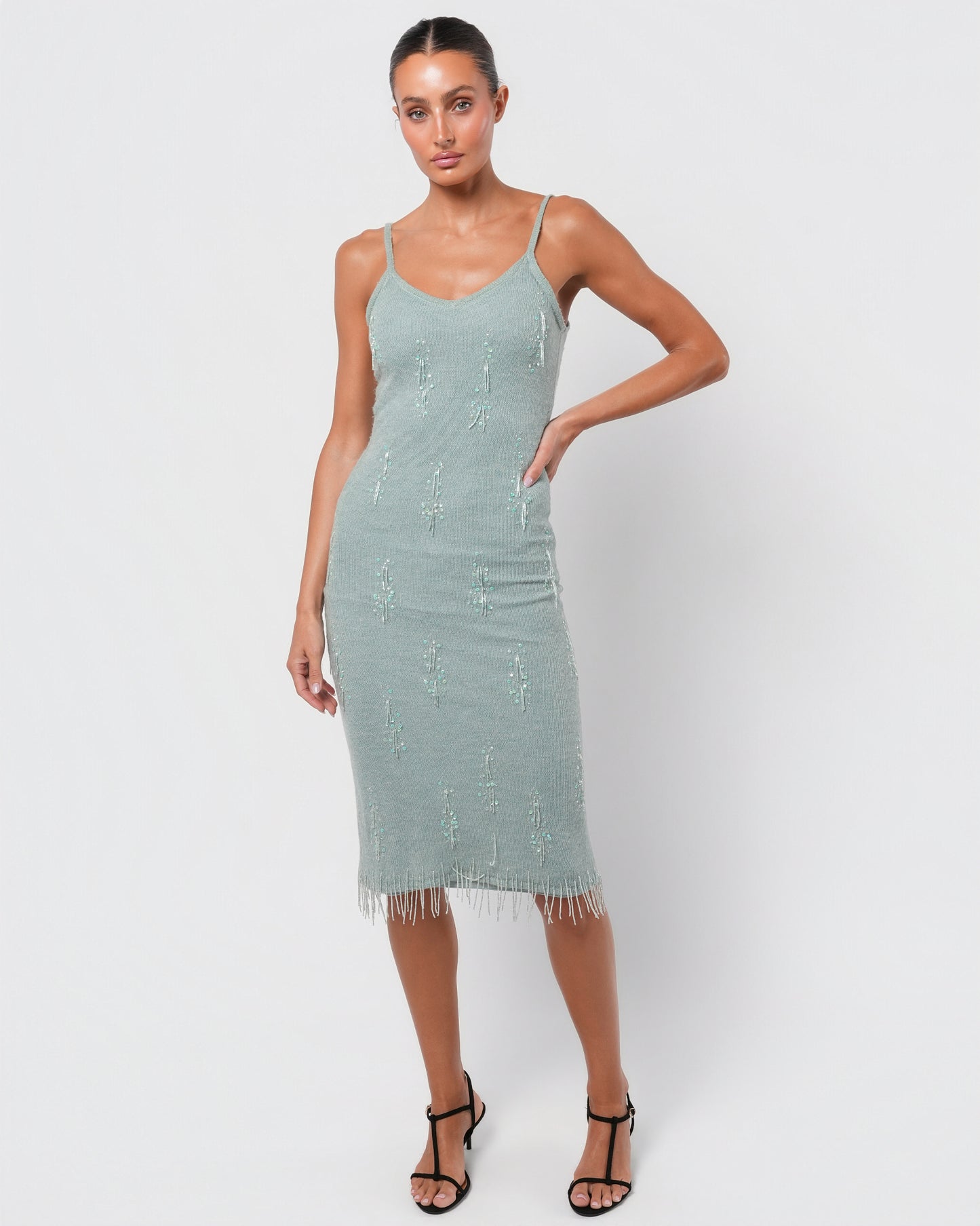 Bead Embellished Silk Lined Mohair Dress