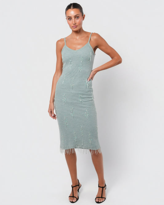 Bead Embellished Silk Lined Mohair Dress