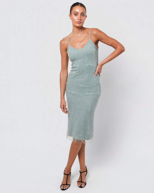 Bead Embellished Silk Lined Mohair Dress