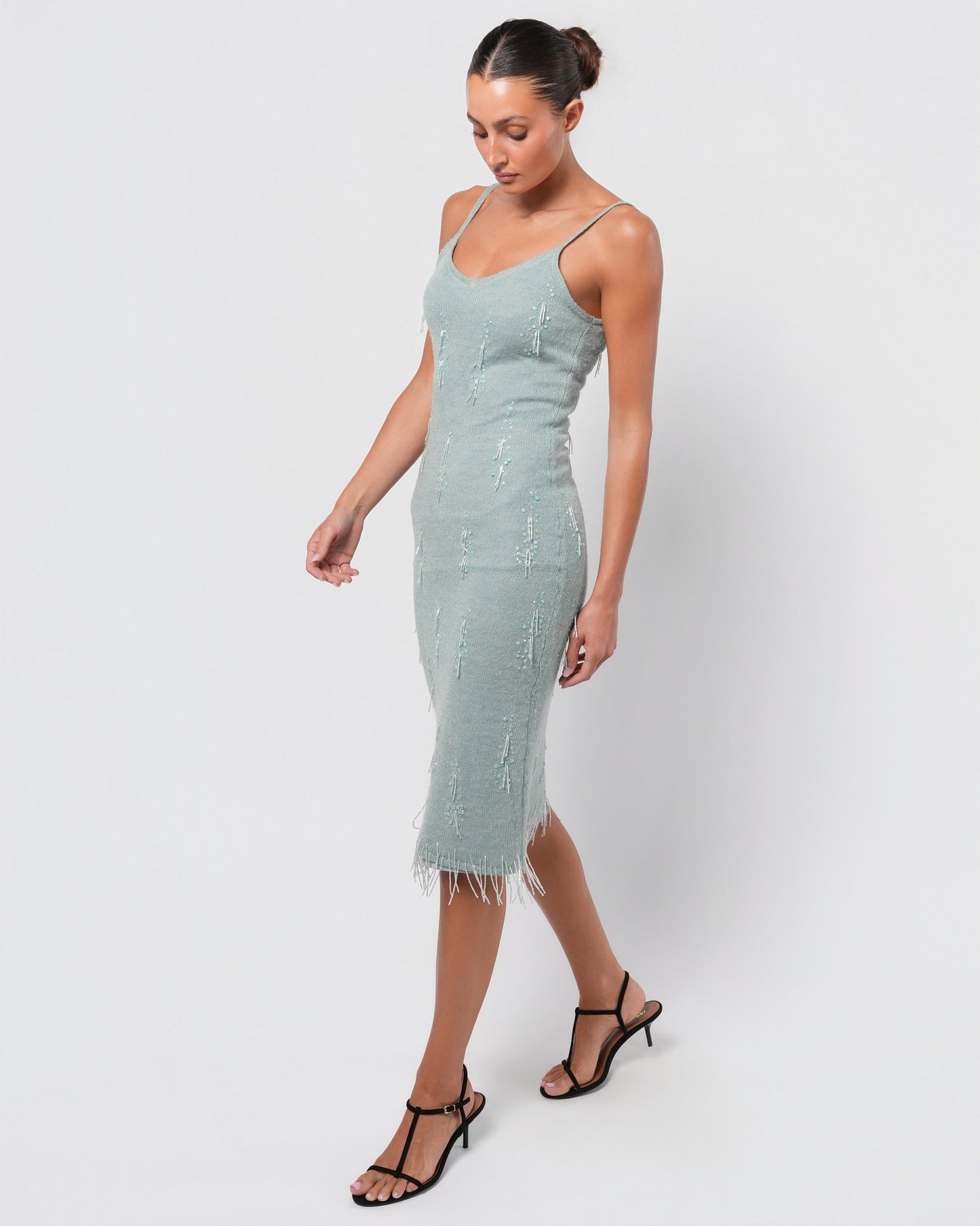 Bead Embellished Silk Lined Mohair Dress