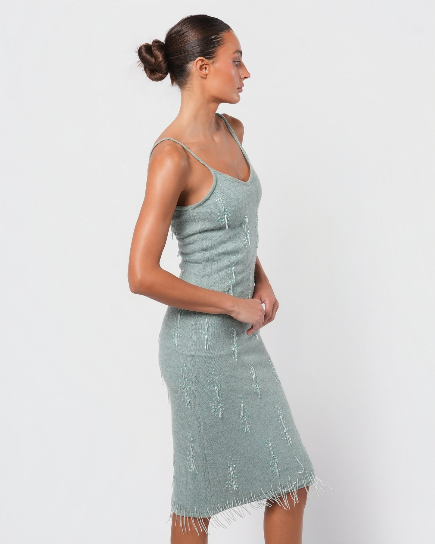 Bead Embellished Silk Lined Mohair Dress