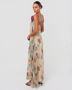 1970s Silk Chiffon Dress With Flower Detail