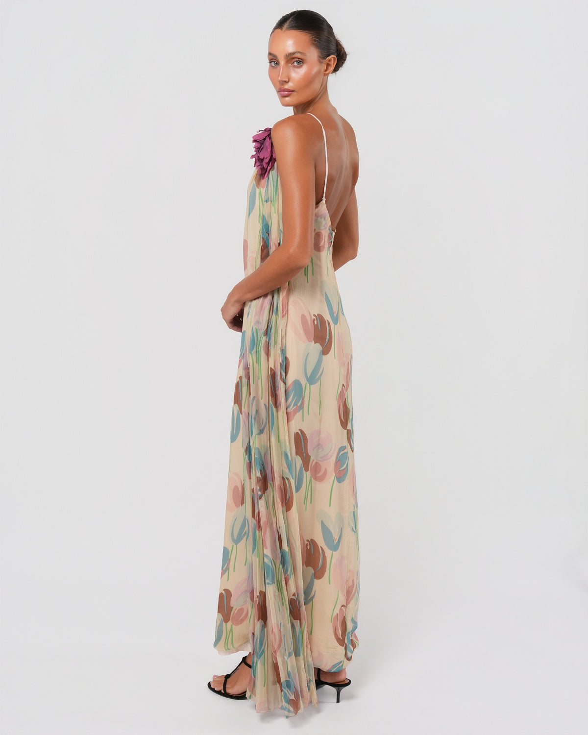 1970s Silk Chiffon Dress With Flower Detail