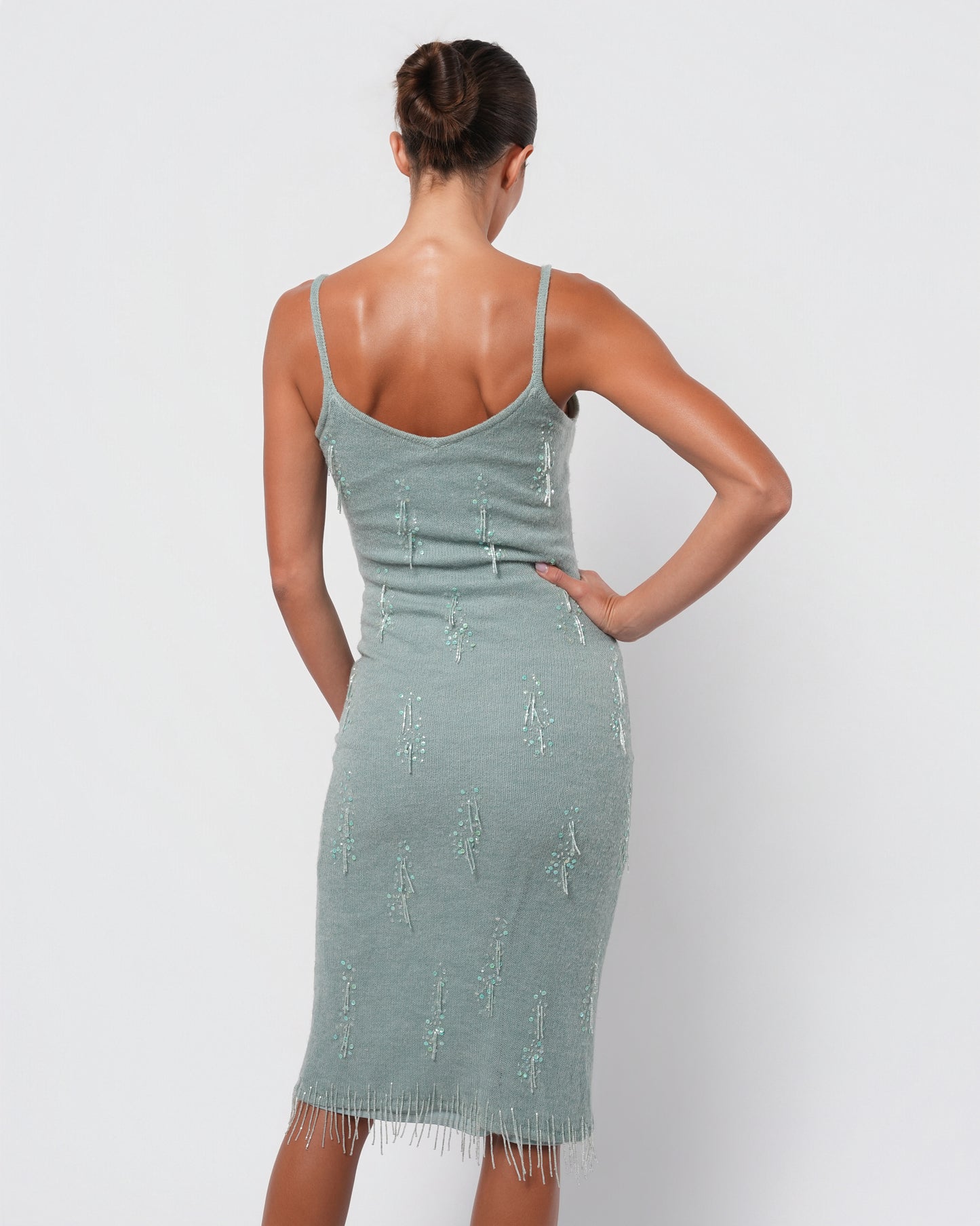 Bead Embellished Silk Lined Mohair Dress