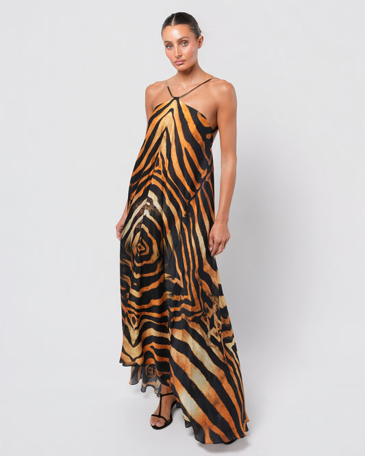 Tiger Print Silk Gown